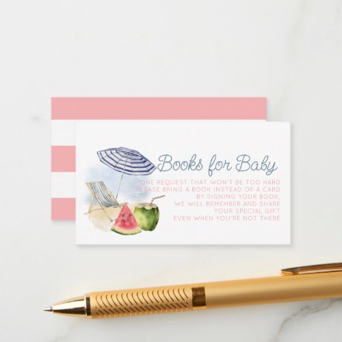Pink Pool Party Tropical Baby Shower Book Request Enclosure Card