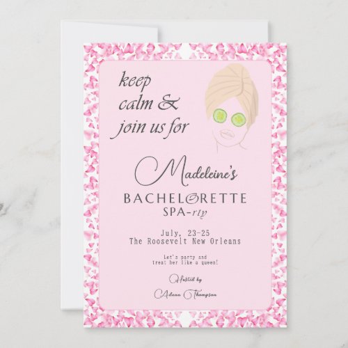 Pink Pool  Spa Weekend Getaway Bachelorette Party Invitation