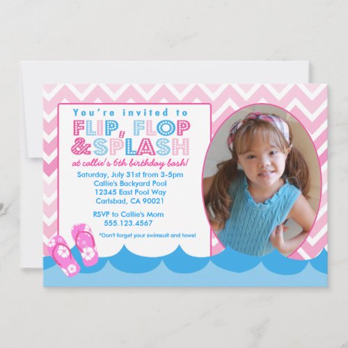 Pink Pool Swim Party Birthday invitation Swimming