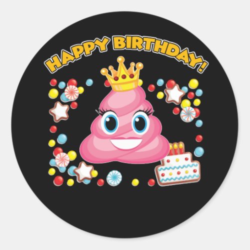 Pink Poop Emoji Happy Birthday Girls Classic Round Sticker