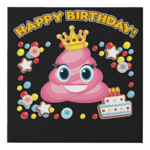 Pink Poop Emoji Happy Birthday Girls Faux Canvas Print