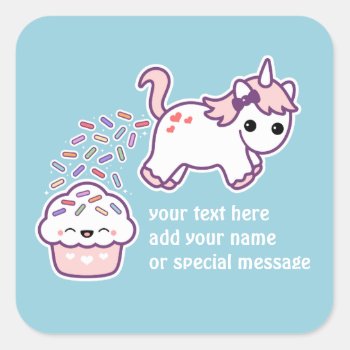 Pink Pooping Unicorn Square Sticker by sugarhai at Zazzle