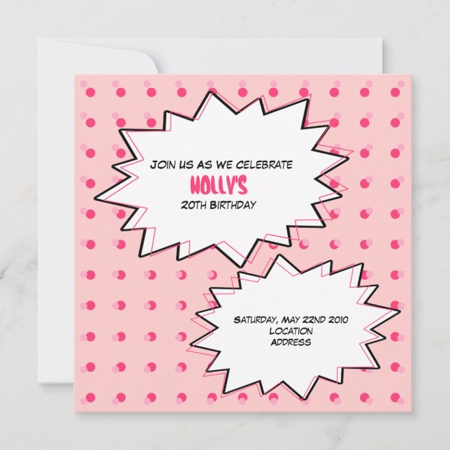Pink Pop Art Cupcake Birthday Invitation (Front)