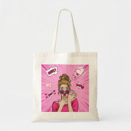 Pink Pop Art Glam Girl Comic Tote Bag