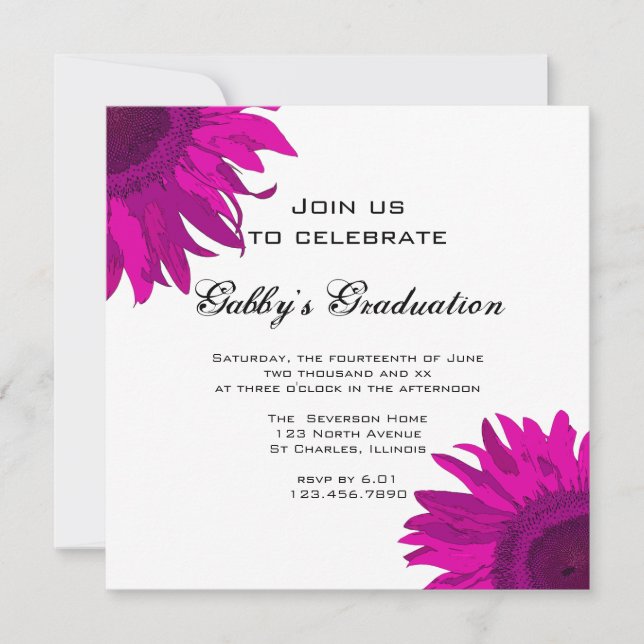 Pink Pop Art Sunflower Graduation Party Invitation (Front)