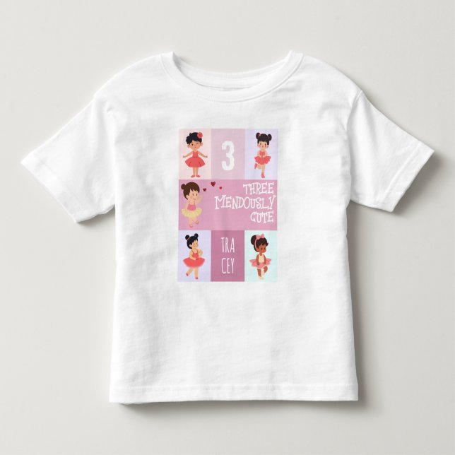 Pink  Pop Cartoon Pastel Ballerina 3rd Birthday Toddler T-shirt (Front)