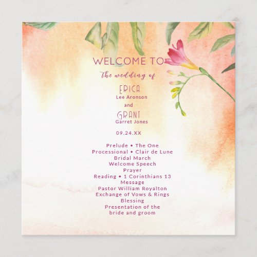  Pink Pop Freesia Peach Wedding Program