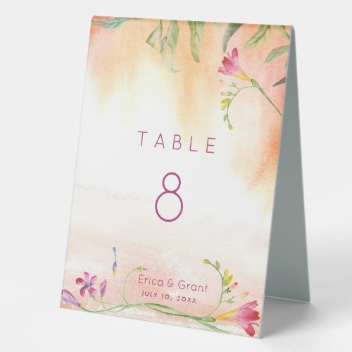  Pink Pop Freesia Peach Wedding Table Table Tent Sign