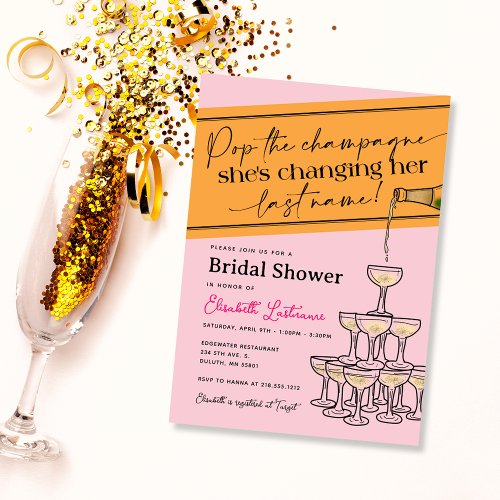 Pink Pop the Champagne Tower Bridal Shower Invitation