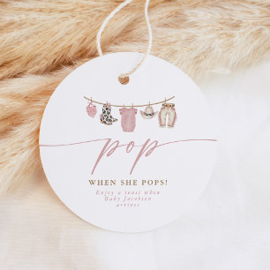 Pink Pop When She Pops Round Baby Shower Champagne Favor Tags