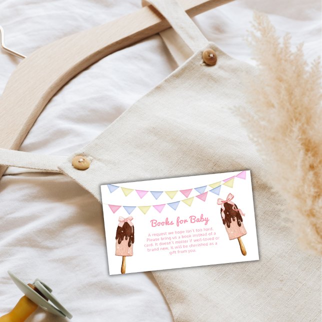 Pink Popcicle Bow Ice Cream Books For Baby Shower  Enclosure Card (Pink Popcicle Bow Ice Cream Books For Baby Shower Enclosure Card)