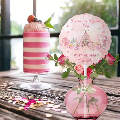 Pink Popcorn and Pajamas Slumber Birthday Party Balloon