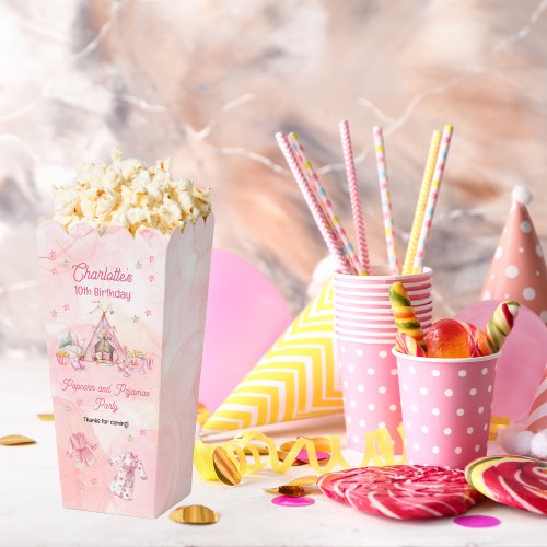 Pink Popcorn and Pajamas Slumber Birthday Party Favor Boxes