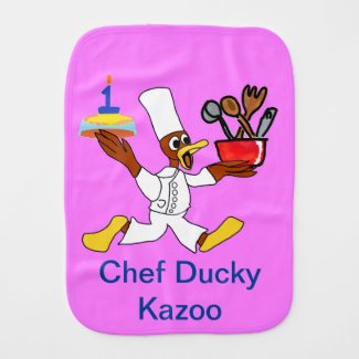 Pink Popcorn Anime Chef Ducky Kazoo Burp Cloth
