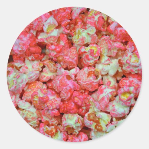 Pink popcorn classic round sticker