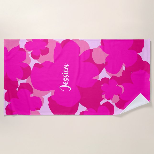 Pink Popflower Beach Towel (Front)