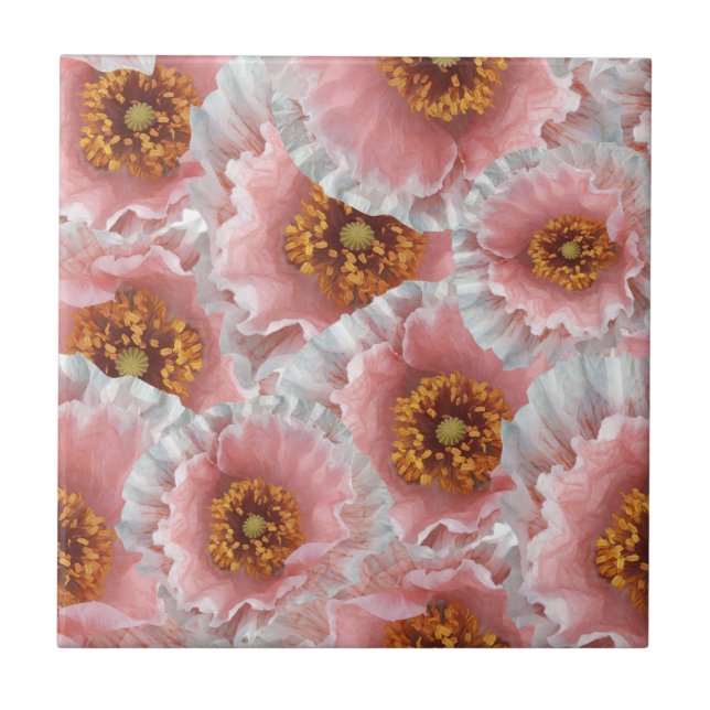 pink poppies ceramic tile (Front)