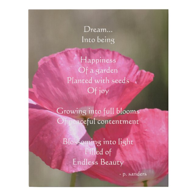 Pink Poppies Dream Poem    Faux Canvas Print (Front)