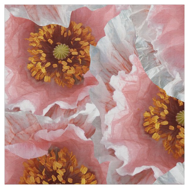 pink poppies fabric (Swatch)
