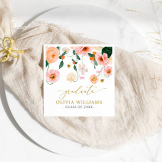 Pink Poppies Flowers Graduation Party Napkins