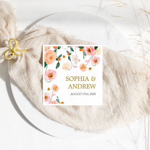 Pink Poppies Flowers Wedding Napkins