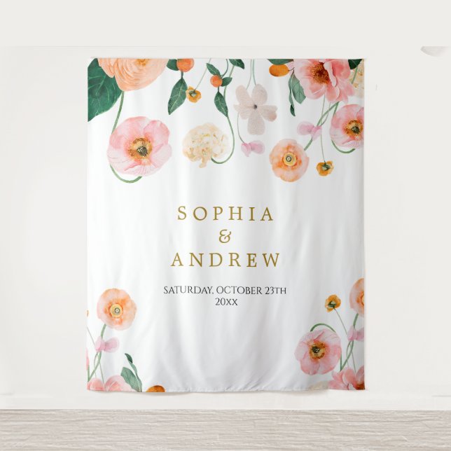 Pink Poppies Flowers Wedding Tapestry (Front)