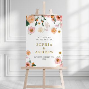 Pink Poppies Flowers Wedding Welcome Sign
