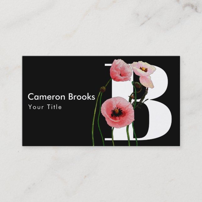 Pink Poppies & Initials Business Card (Front)