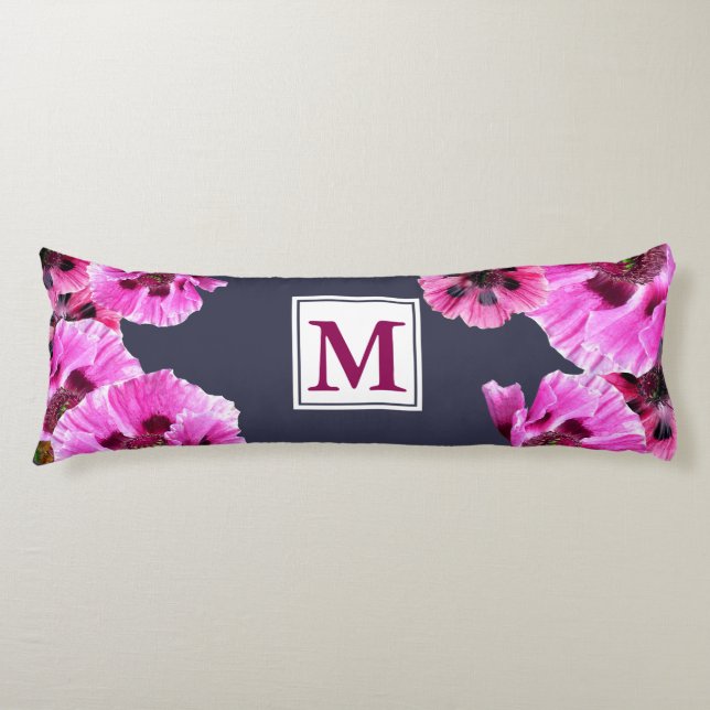 Pink Poppies Monogram Body Pillow (Front)