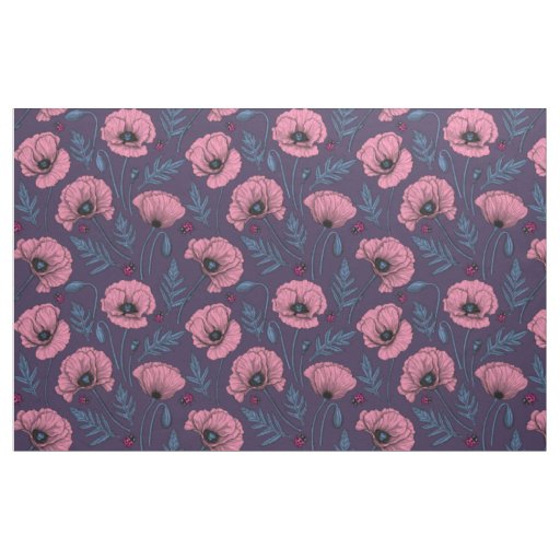 Pink poppies on dark violet fabric