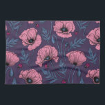 Pink poppies on dark violet kitchen towel<br><div class="desc">Hand  drawn vector pattern with poppy flowers and ladybugs</div>