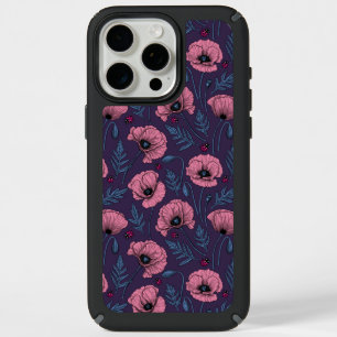 Pink poppies on dark violet iPhone 15 pro max case