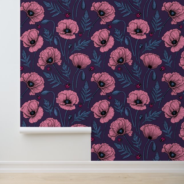 Pink poppies on dark violet wallpaper  (Application)