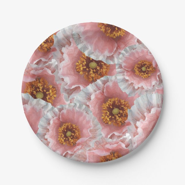 pink poppies paper plates (Front)