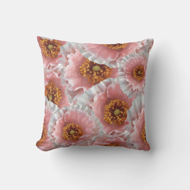 pink poppies throw pillow (Front)
