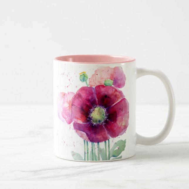 Pink Poppies Two-Tone Coffee Mug (Right)