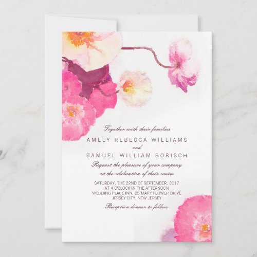 Pink Poppies Watercolor Wedding Invitation