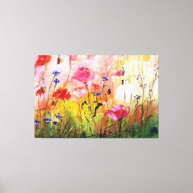 Pink Poppies Wildflower Painting Canvas (Front)