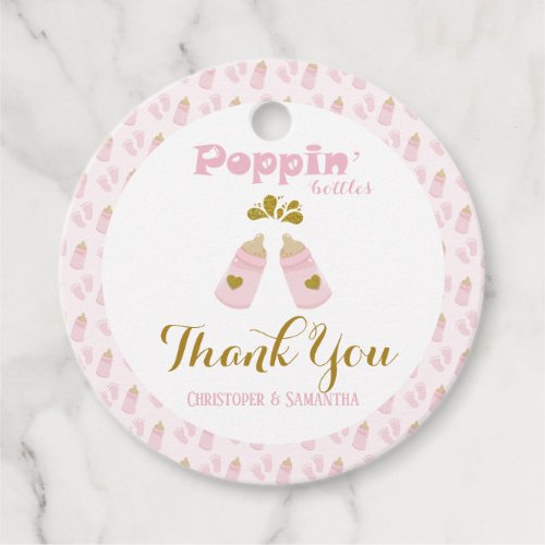 Pink Poppin Bottles Girl Baby Shower Favor Tags