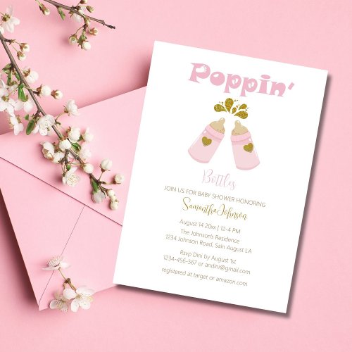 Pink Poppin Bottles Girl Baby Shower Invitation