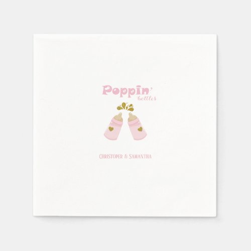 Pink Poppin Bottles Girl Baby Shower Napkins