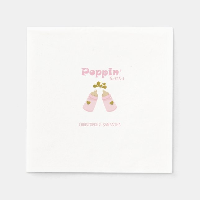 Pink Poppin Bottles Girl Baby Shower Napkins (Front)