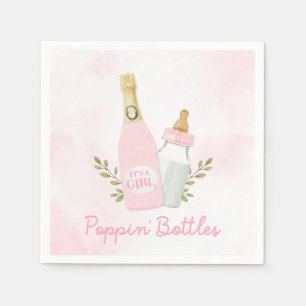 Pink Poppin Bottles Girl Baby Shower Napkins