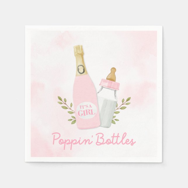Pink Poppin Bottles Girl Baby Shower Napkins (Front)