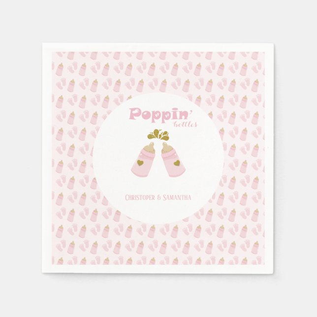 Pink Poppin Bottles Girl Baby Shower Napkins (Front)