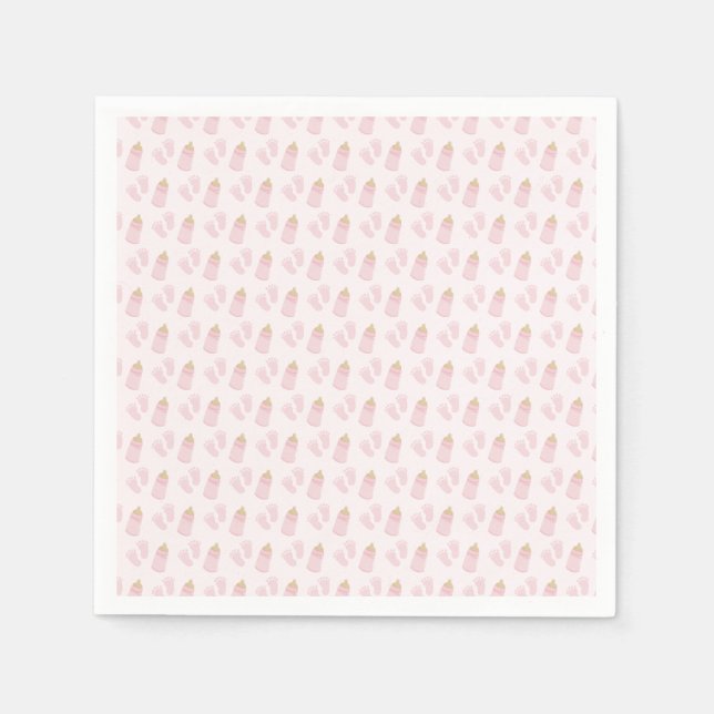 Pink Poppin Bottles Girl Baby Shower Napkins (Front)