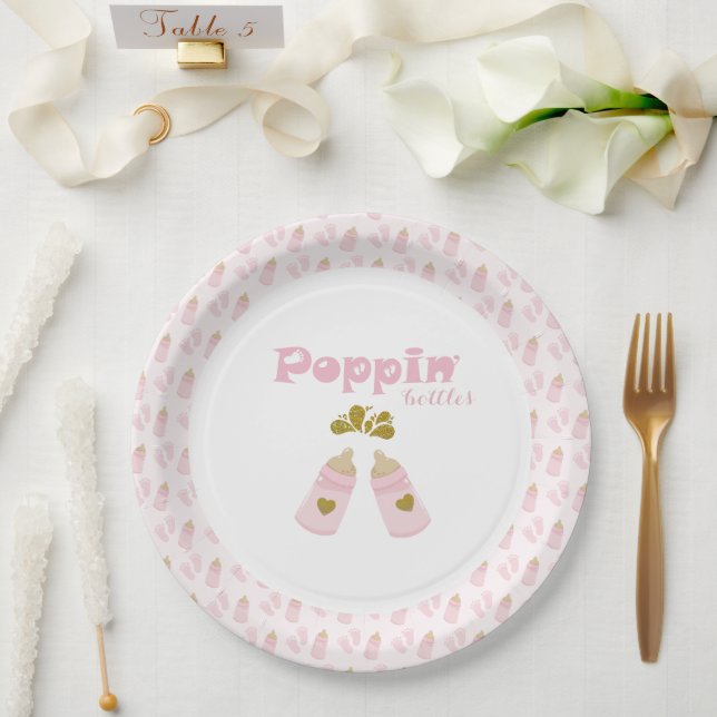 Pink Poppin Bottles Girl Baby Shower Paper Plates (Wedding)