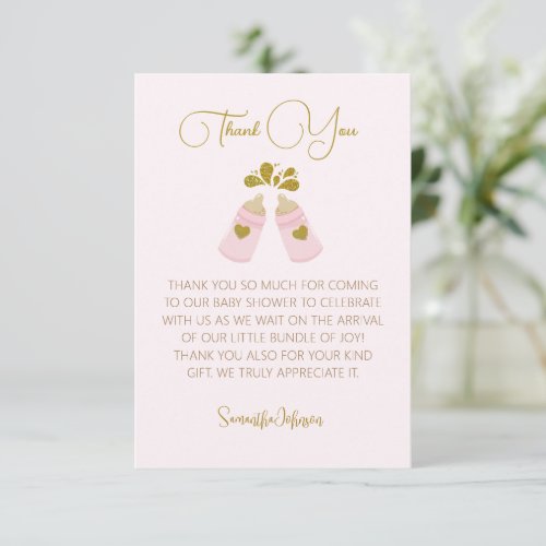 Pink Poppin Bottles Girl Baby Shower Thank You Card