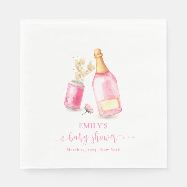 Pink Poppin Champagne Beer Girl Baby Shower  Napkins (Front)