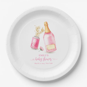 Pink Poppin Champagne Beer Girl Baby Shower Paper Plates